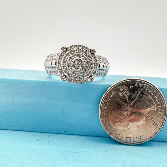 925 Sterling Sliver Moissanite Designer Circle Ring, 0.99ctw VVS Stones Hip Hop - Picture 5 of 8